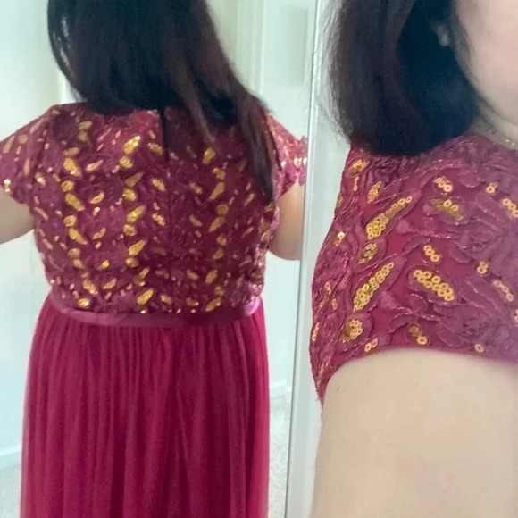 Candalite Plus Size Sequin gold Burgundy Formal Gown plus size size 2X - Picture 7 of 16